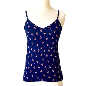 NEW Colette Dark blue ribbed scattered floral print cami and short set